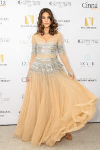 Elena Faliez, model et dauphine Miss France, dans une longue robe Christophe Guillarme